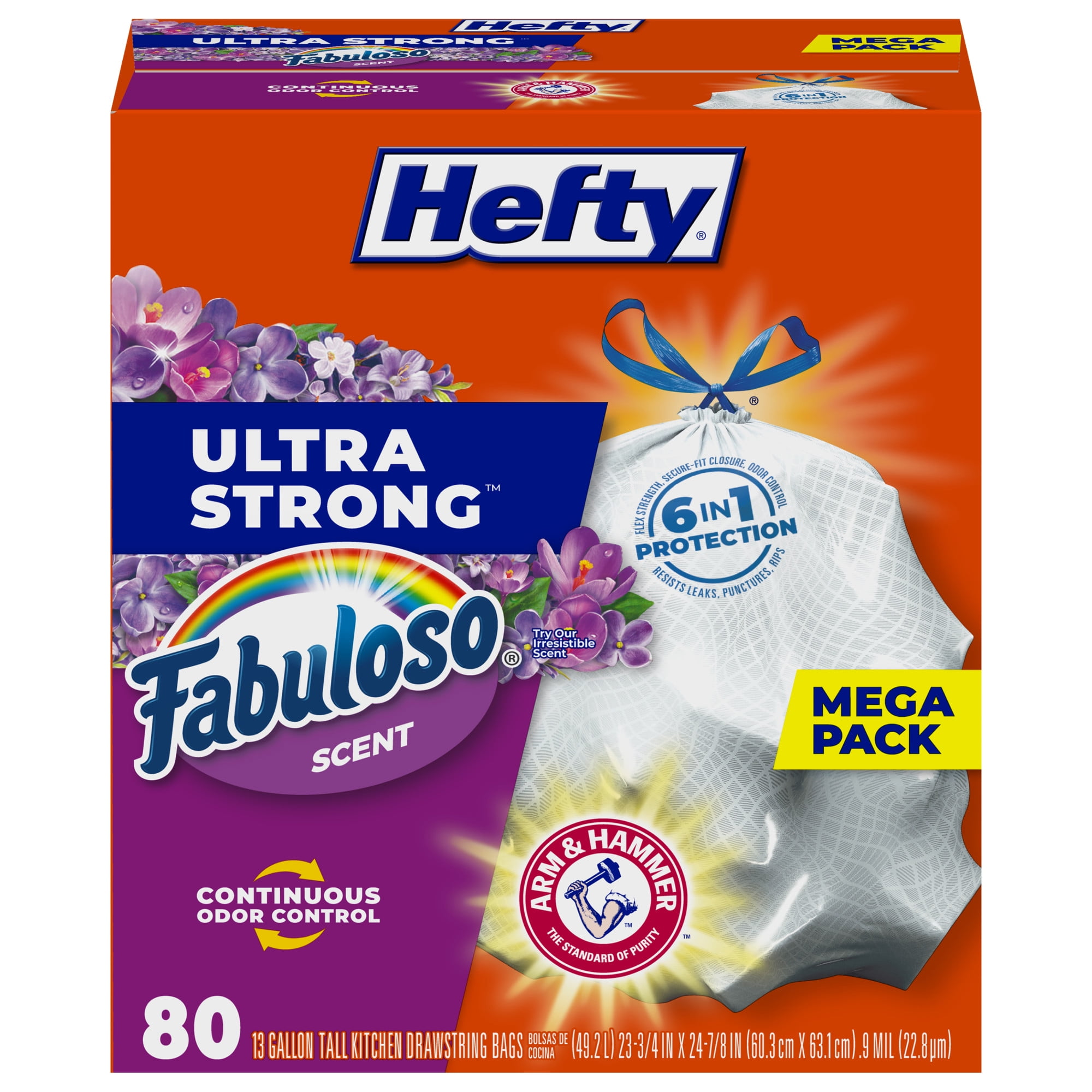 Hefty Ultra Strong 13 Gallon Trash Bags, Tall Kitchen Trash Bags, White, Fabuloso Lavender Scent, 80 Bags