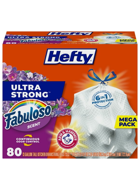 Hefty Ultra Strong Tall Kitchen Trash Bags, NEW! Fabuloso Scent, 13 Gallon, 80 Count