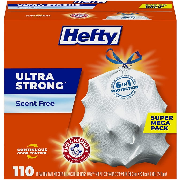 Hefty Ultra Strong Tall Kitchen Trash Bags, Unscented, 13 Gallon, 110 Count  110 Count (Pack of 1)