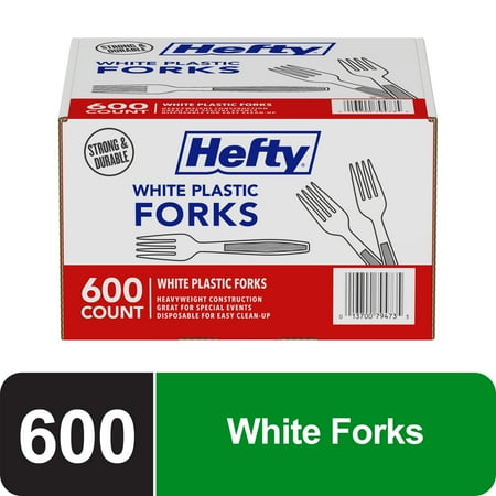 Hefty Disposable Plastic Forks, White, 600 Count