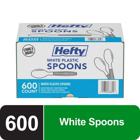 Hefty Disposable Plastic Spoons, White, 600 Count