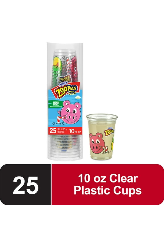 Zoo Pals Kids Cups, Kids Plastic Cups, Multicolored, 10 oz, 25 Count