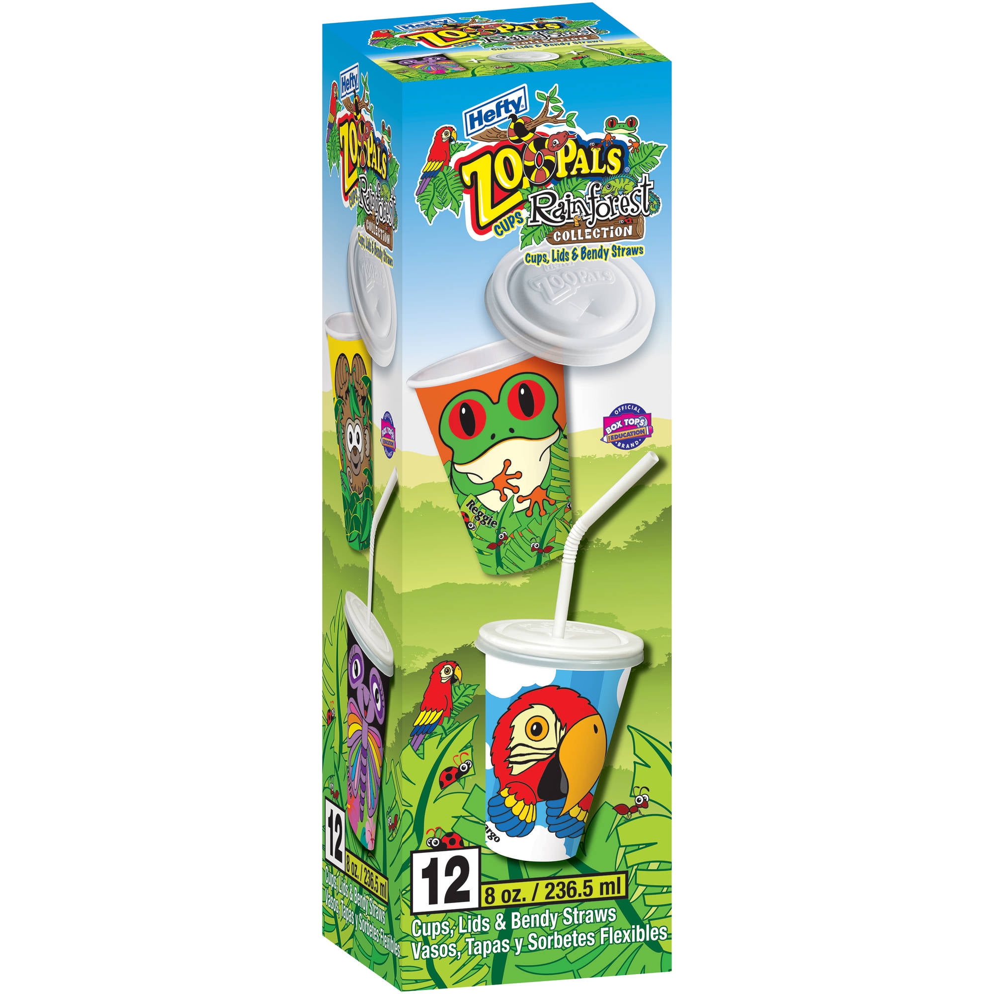 Hefty Zoo Pals 8 Ounce Cup & Sip Lid, 14 Count 