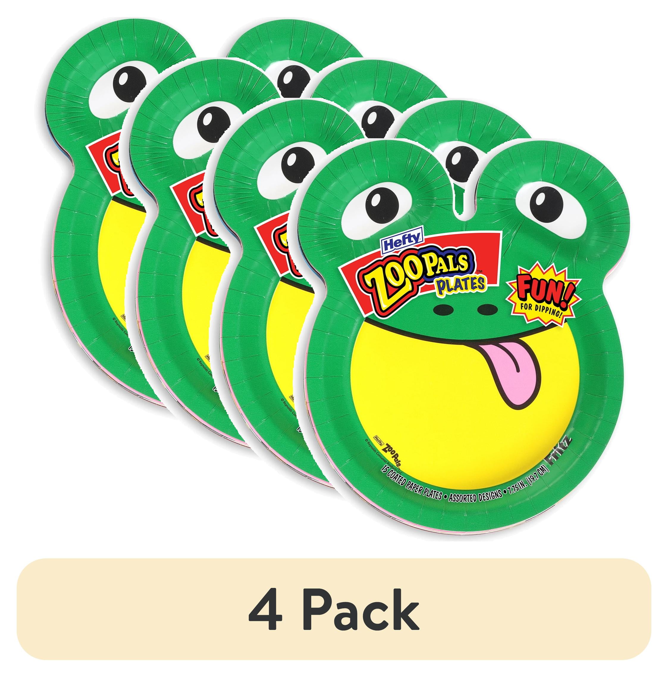 (4 pack) Hefty Zoo Pals Paper Plates for Kids, Assorted Animal Designs