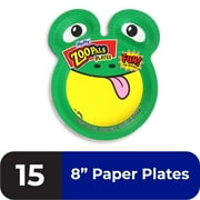 Zoo Pals Paper Plates for Kids, Assorted Animal Designs, 7.75 inches with Two Dipping Compartments, 15 Count