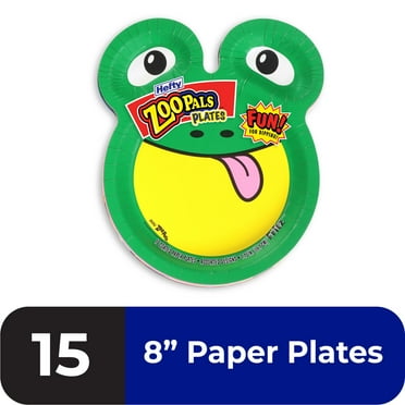 Zoo Pals Paper Plates for Kids, Assorted Animal Designs, 7.75 inches with Two Dipping Compartments, 15 Count