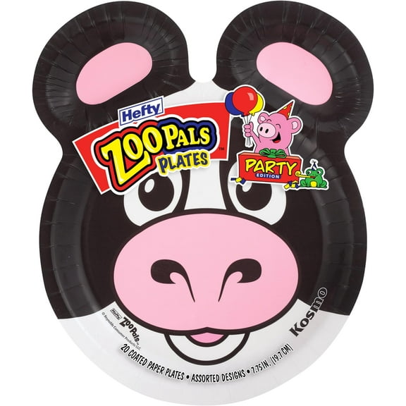 Hefty Zoo Pals Party Edition Paper Plates for Kids, Assorted Animal Designs, 7.75 Inches with Two Dipping Compartments, 20 Count