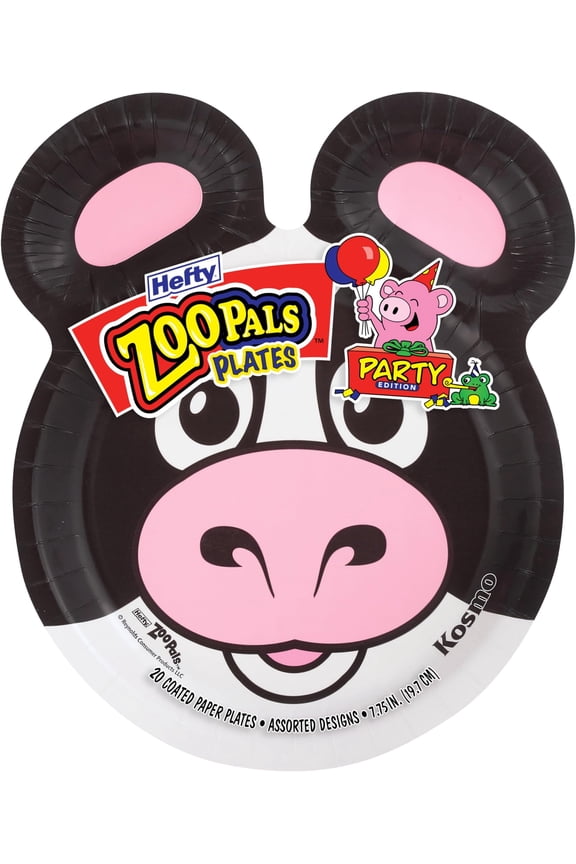 Zoo Pals Party Edition Paper Plates for Kids, Assorted Animal Designs, 7.75 Inches with Two Dipping Compartments, 20 Count