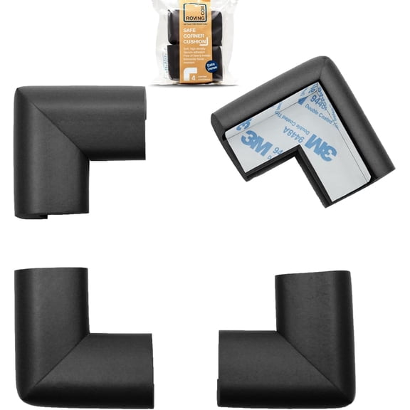 HeftyFit Corner Protector for Baby (4 Large Corners), Heavy-Duty Soft Rubber Foam Furniture Corner Bumper Guards, 3M Adhesive Pre-Taped, Onyx Black