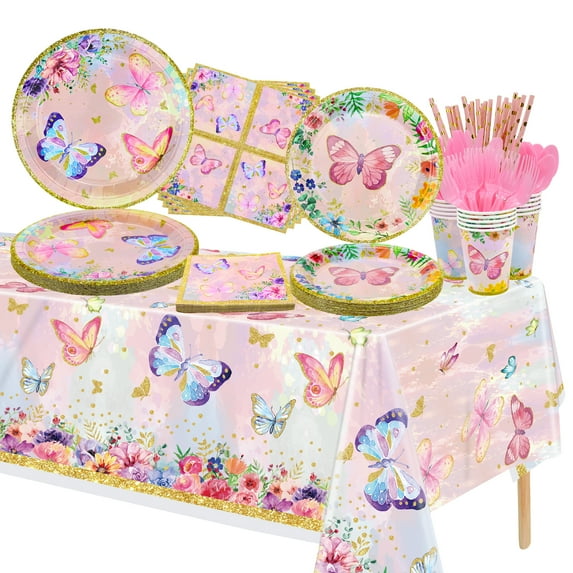 Hegbolke Butterfly Party Supply Set for Serves 20 Guests, Pink and Purple, 166 Pieces