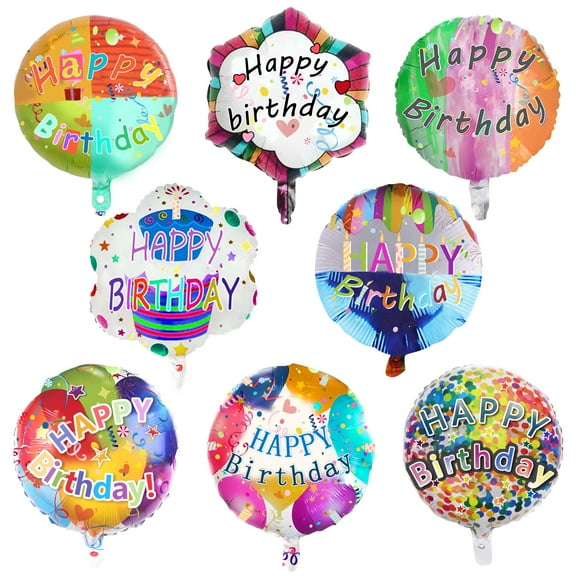 Hegbolke 32 PCS Happy Birthday Party Aluminum Foil Balloons - 18" Inch Round Helium Floating Mylar Balloon for Birthday Parties Decorations Supplies, 8 Patterns