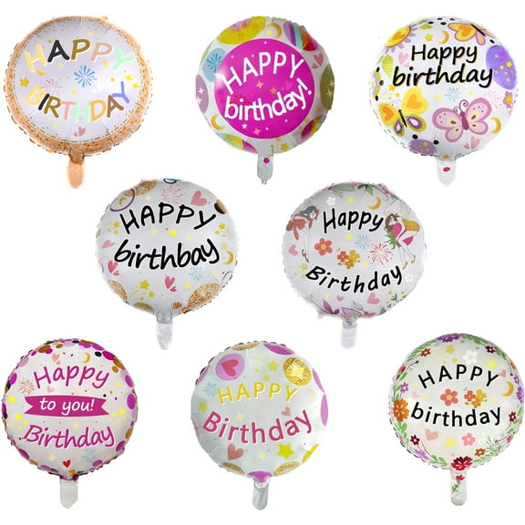 Hegbolke 32 PCS Happy Birthday Party Aluminum Foil Balloons - 18" Inch Round Helium Floating Mylar Balloon for Birthday Parties Decorations Supplies, 8 Patterns