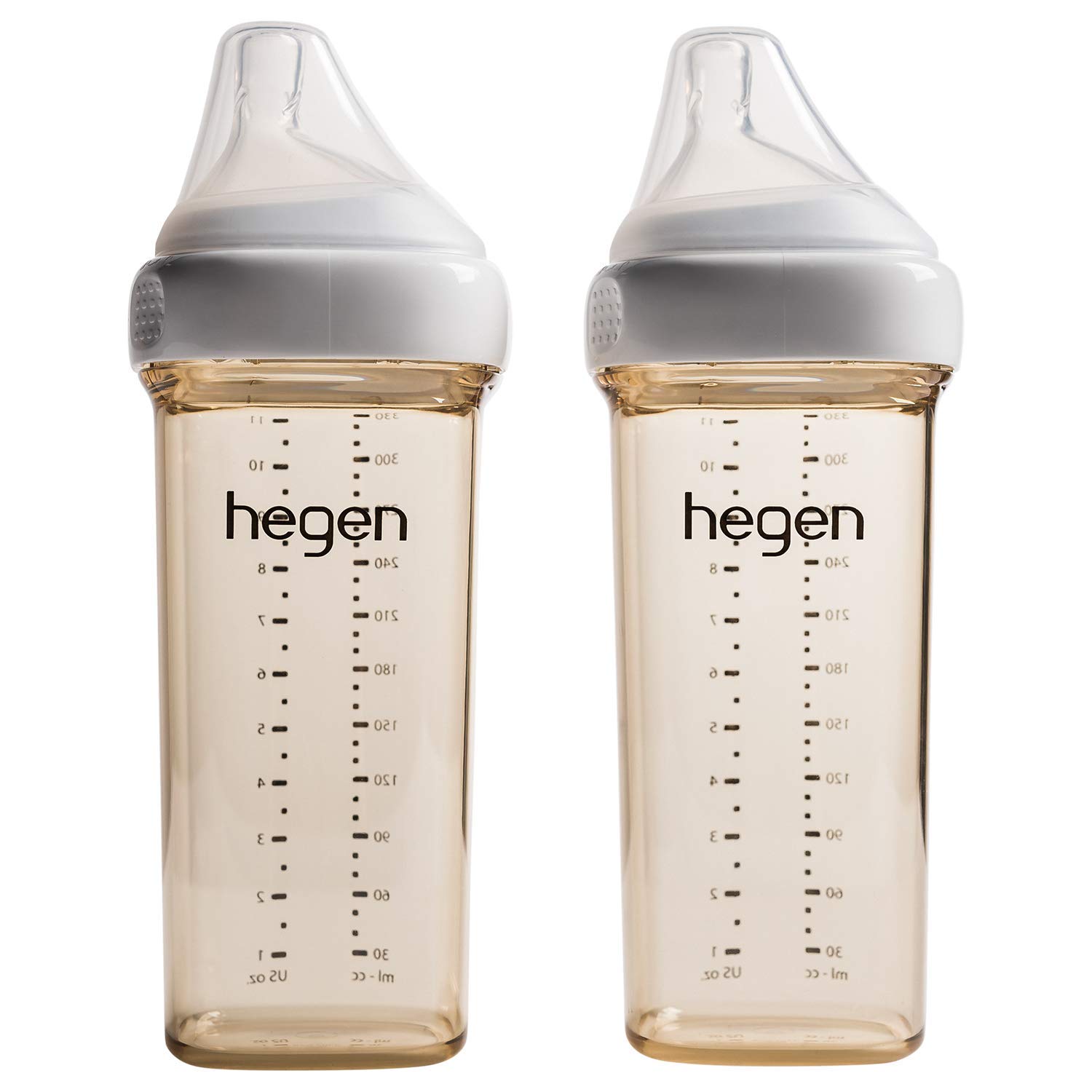 Biberones Hegen Anticólicos de cuello ancho, sistema de lactancia 11 oz con tetinas de flujo rápido (paquete de 2)