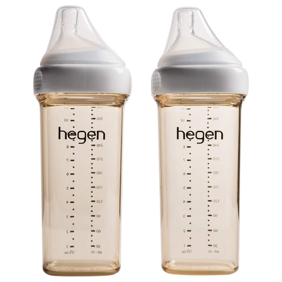 Hegen Baby Bottles- Anti Colic Baby Bottles Wide Neck- Breastfeeding System 11 oz with Fast Flow Teats (2 Pack)
