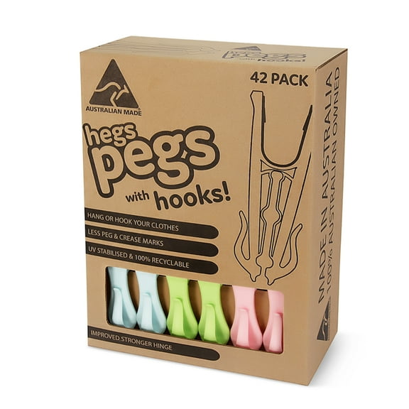 Hegs 42-Count Stainless Steel Clothespins with Hooks, Mixed Pastel. Different colors available!