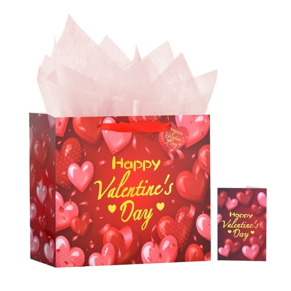 Hehanda 13" Valentines Gift Bags, Valentines Bags with Wrapping Paper, Valentines Day Gift Bags for Kids Him Her Boyfriend Girlfriend Classroom, Valentines Gift for Men Woman