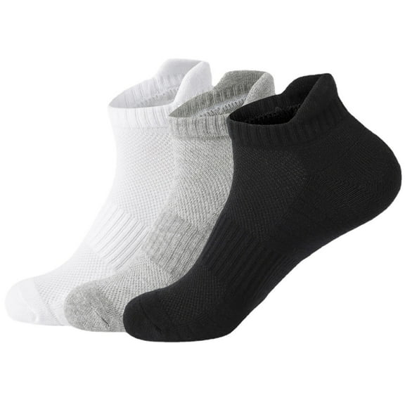 Hehanda 3 Pairs of Men's Solid Color Towel Bottom Short Socks - Thickened Terry Running Socks