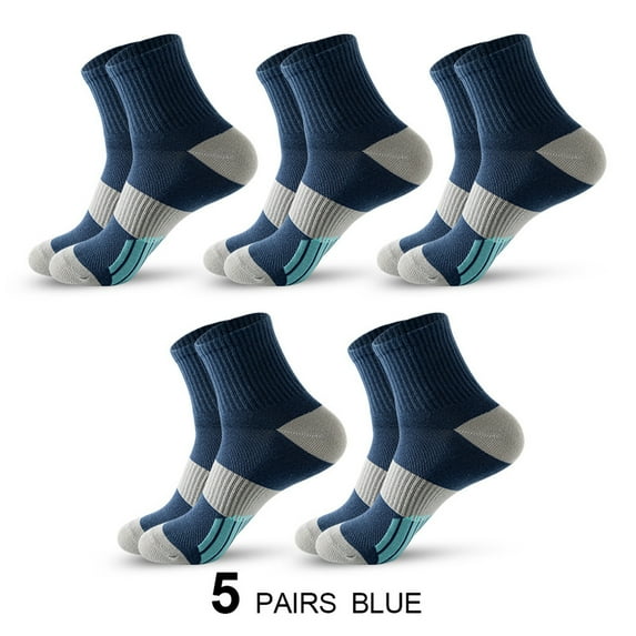 Hehanda 5 Pairs of Men's Mid-Calf Basketball Socks - Color Blocking Sweat and Odor Resistant Sports Socks