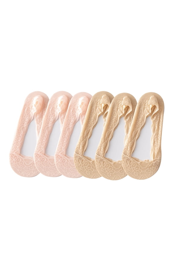 Hehanda 6 Pairs Women's Lace No Show Socks Low Cut Non Slip, Invisible with Flats, Pumps, Boat Liner Socks