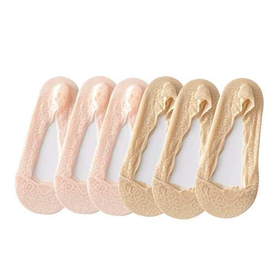Hehanda 6 Pairs Women's Lace No Show Socks Low Cut Non Slip, Invisible with Flats, Pumps, Boat Liner Socks