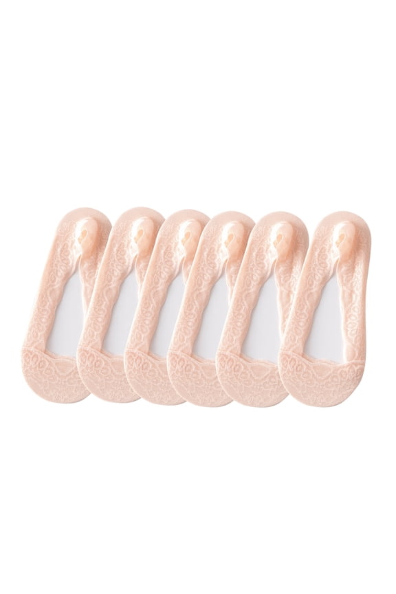 Hehanda 6 Pairs Women's Lace No Show Socks Low Cut Non Slip, Invisible with Flats, Pumps, Boat Liner Socks