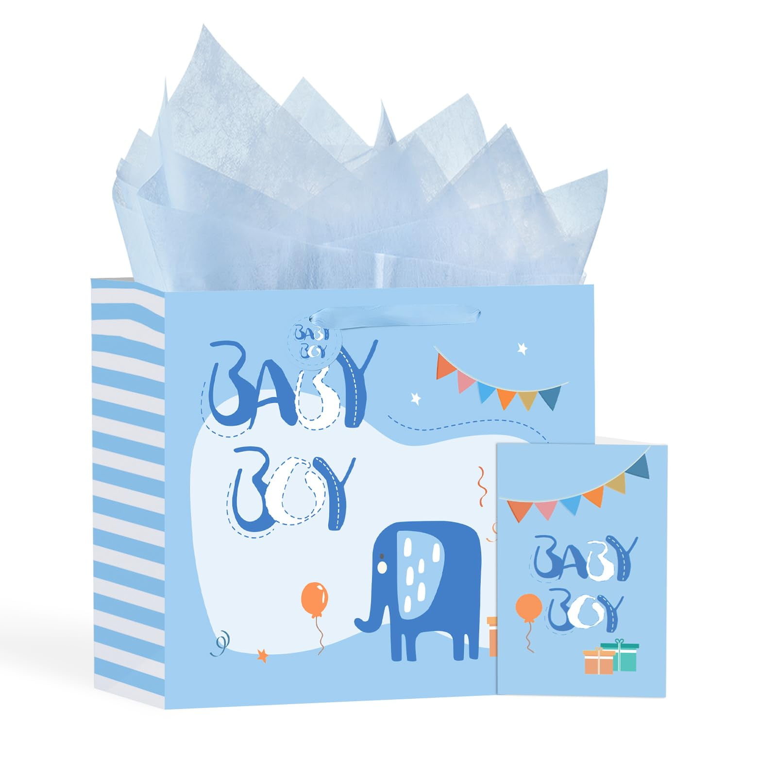 Hehanda Baby Boy Gift Bag with Tissue Paper and Greeting Card for