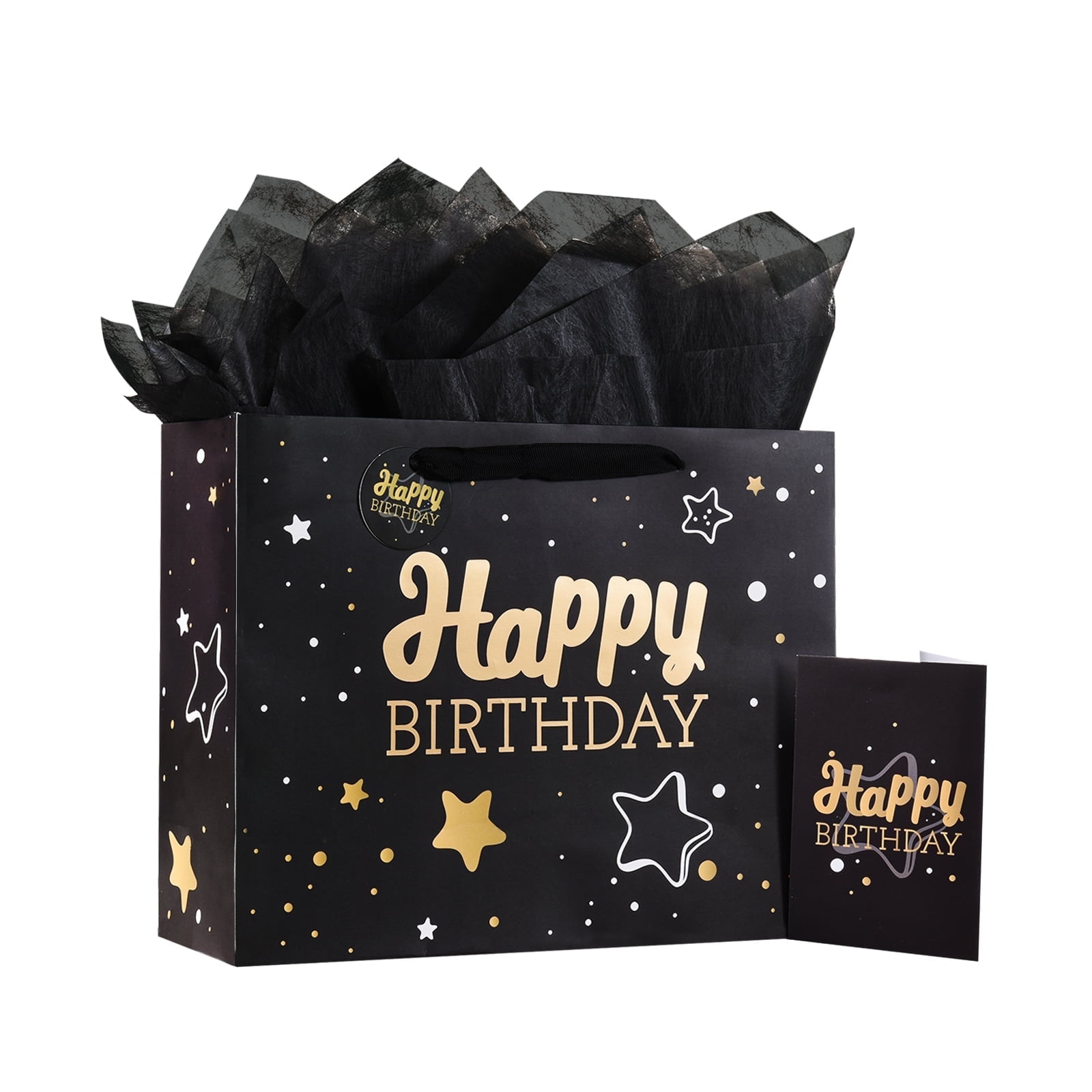 Hehanda Birthday Gift Bag Set, Black, Includes Tissue Paper