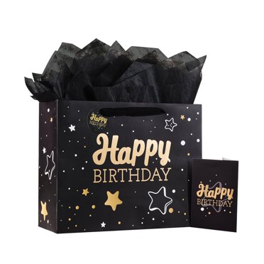 13 Inch Large Birthday Gift Paper Bag with Tissue Paper and Card, Happy
