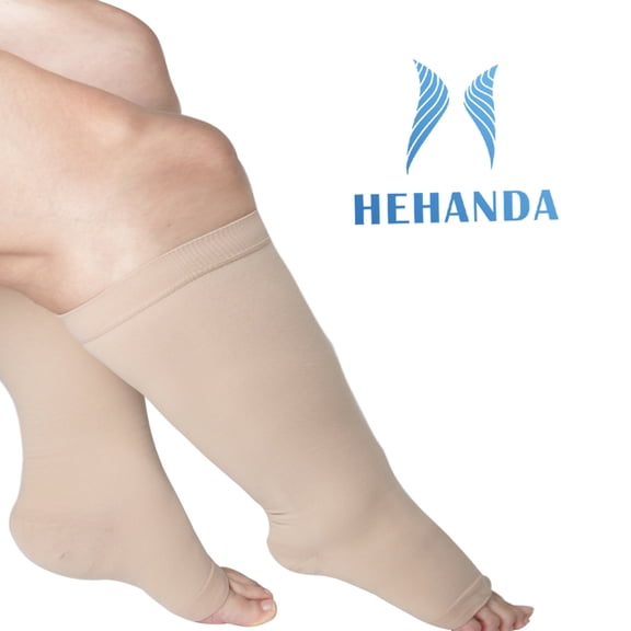 Hehanda Open Toe Compression Socks for Women & Men(S-6XL), Knee High 20-30 mmHg,Support Circulation Shin Splints and Calf Recovery, Varicose Veins,1 Pair Black Toeless