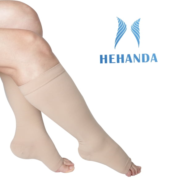 Hehanda Open Toe Compression Socks for Women & Men(S-6XL), Knee High 20-30 mmHg,Support Circulation Shin Splints and Calf Recovery, Varicose Veins,1 Pair Black Toeless