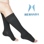 Hehanda Toeless Compression Socks for Women & Men(S-6XL), Knee High 20-30 mmHg,Support Circulation Shin Splints and Calf Recovery, Varicose Veins,1 Pair Black Open Toe