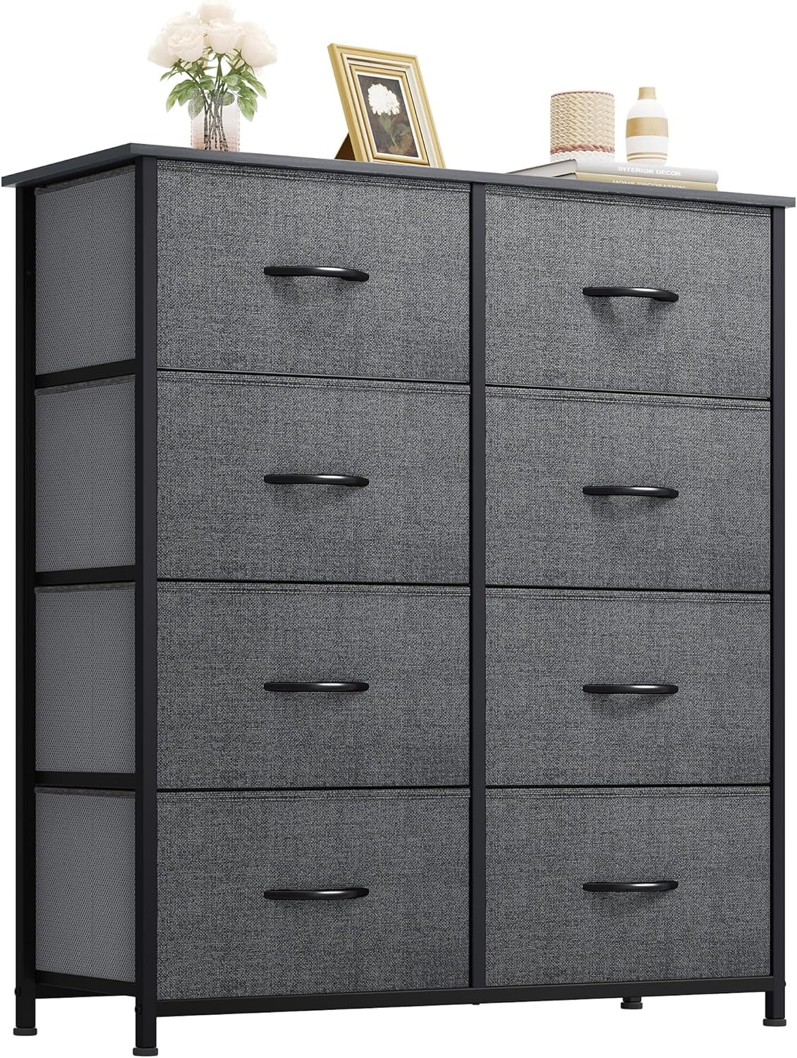 Charcoal Modern 8-Drawer Fabric Storage Dresser with Metal Frame