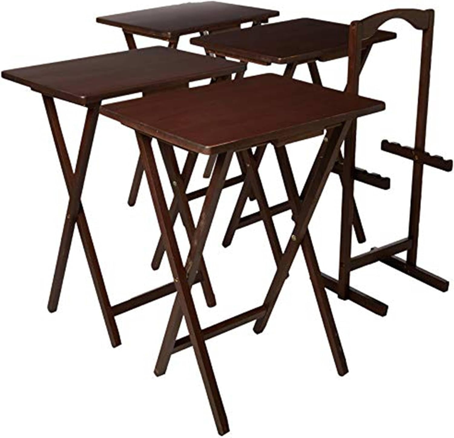 HeiStang Spacious Multifunctional Modern Folding Sturdy Wooden TV Tray Snack Table Set with Compact Storage Rack Walnut 5 Pack