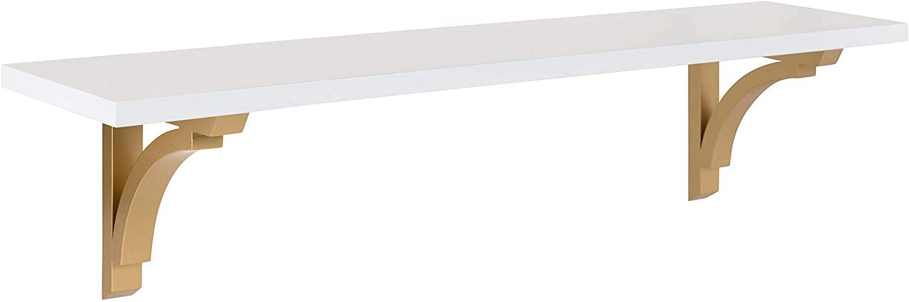 36" White and Gold Floating Wood Wall Shelf