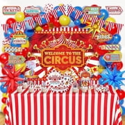 Heidaman Circus Party Decorations, Circus Birthday Party Decorations Set, Include Circus Bunting Banners, Backdrop, Cake Toppers, Tableware, Tablecloth for Kids Boys Girls Adult