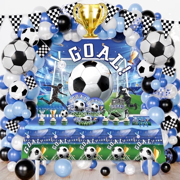 Heidaman 223PCS Soccer Party Decorations, Soccer Birthday Party Decorations with Balloon Arch, Backdrop, Cake Toppers, Tablecloth, Tableware