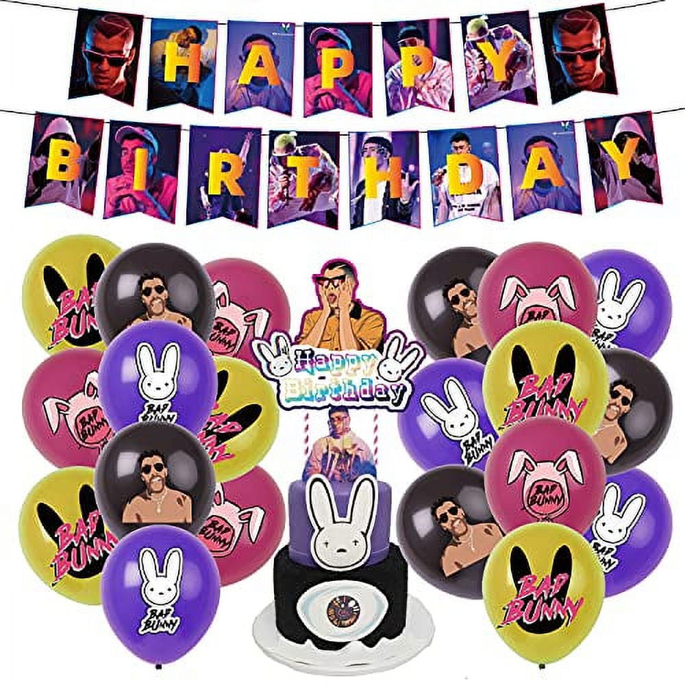 Heidaman Bad Bunny Birthday Decorations Bad Bunny Birthay Party Supplies Bad Bunny Party Decorations Includes Bunny Banner Balloons Cake Toppers