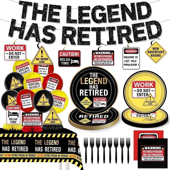 Heidaman Retirement Party Decorations for Men Women, Happy Retirement Decorations for 20 Guests with Banner, Hanging Swirls, Plates, Napkins, Forks, Tablecloth, Centerpieces