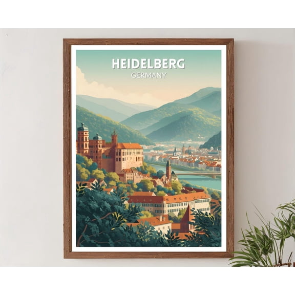 Heidelberg Germany Retro Travel Mid Century Modern Vintage Historic City Wall Art, Unframed Poster