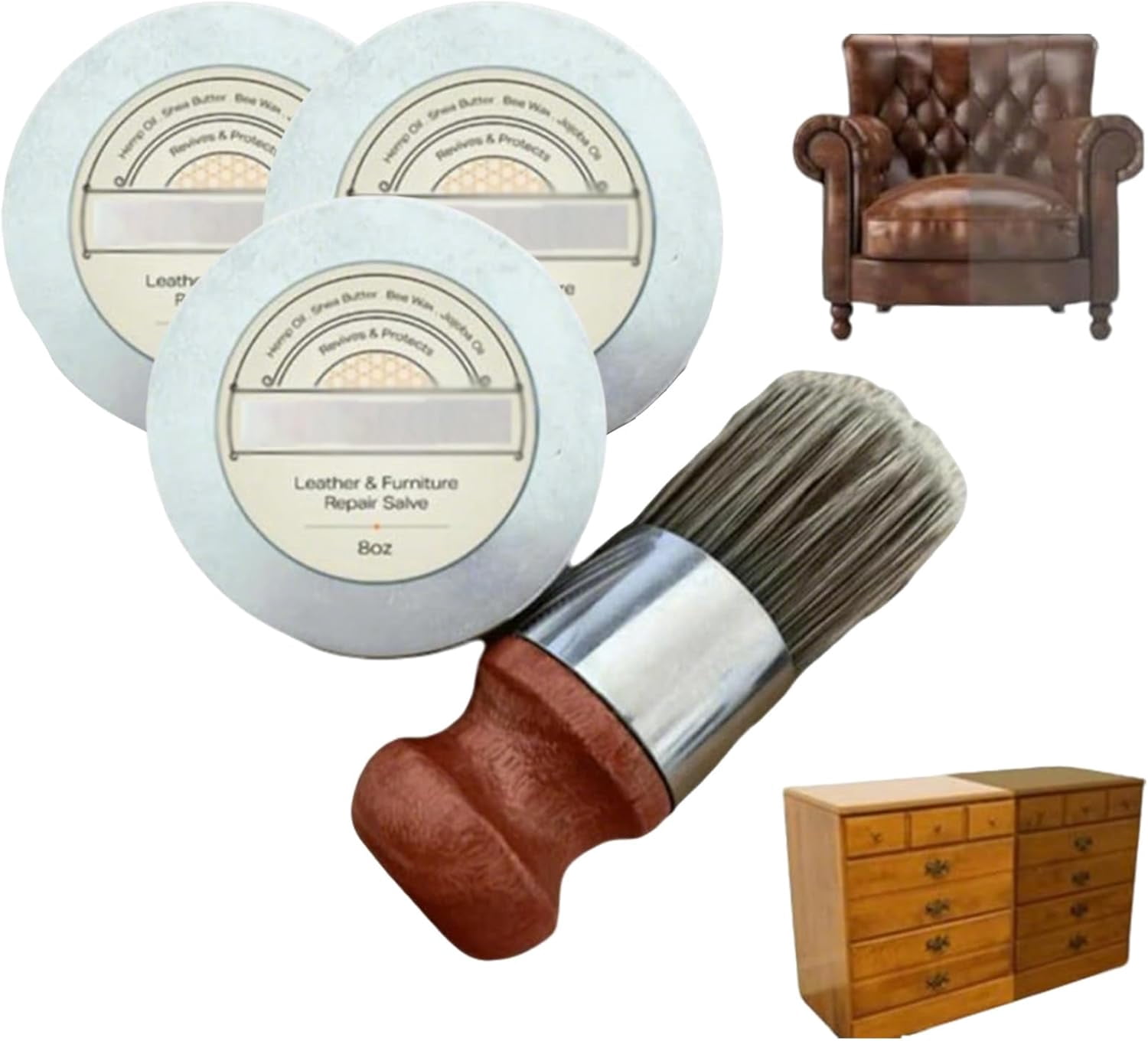 Heidelux - Leather Restoration Cream, Heidelux Leather Conditioner, 𝐋eather & Furniture Repair Salve with Brush, for Couches and Furniture, Repair Salve for Car Seats (3PCS)