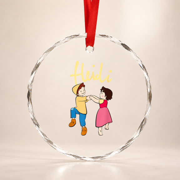 Heidi And Peter Dancing With Yellow Cartoon Tv Series Glass Ornament