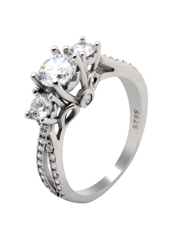 Heidi Engagement Ring Sterling Silver 3 Stone Cz Womens Ginger Lyne Collection
