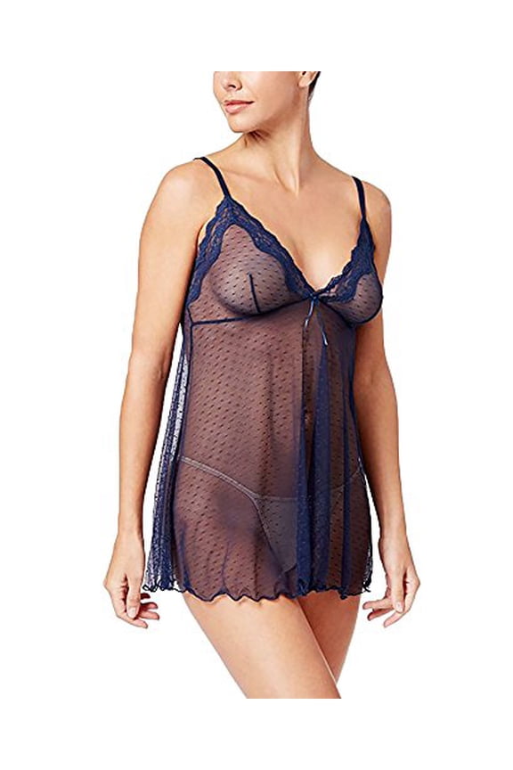 Womens Dotted-Mesh Babydoll Size L