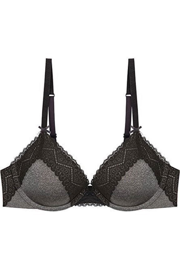 Womens Smooth Marl Lace T-Shirt Bra,Dark Marl Black,32C