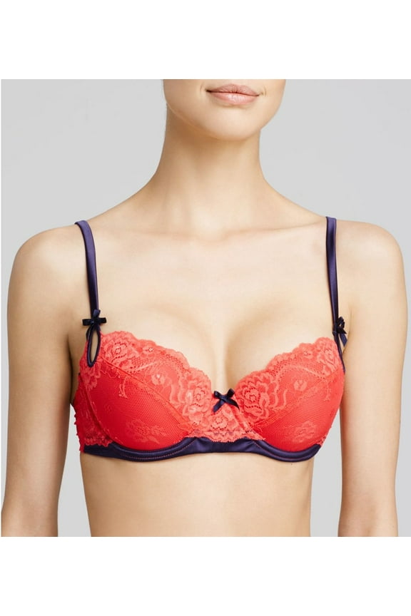 ZOE Red Lollipop Lace Contour Balconette Underwire Bra Women's 32B