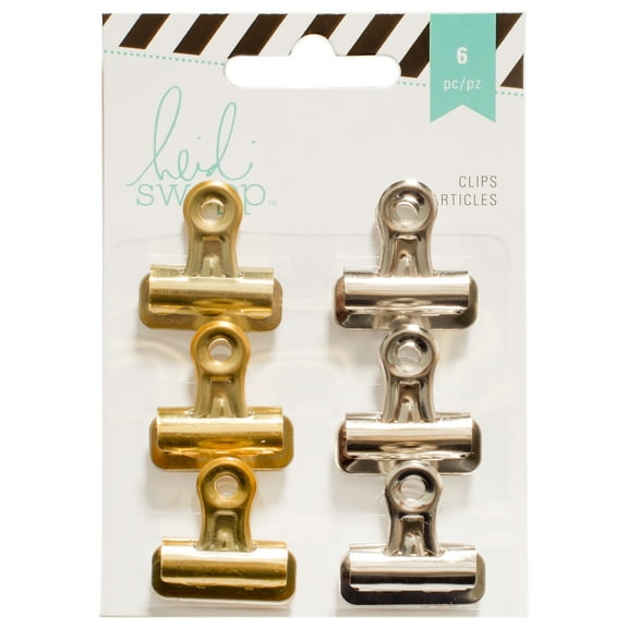 Heidi Swapp Bulldog Clips 1" 6/Pkg-Silver/Gold