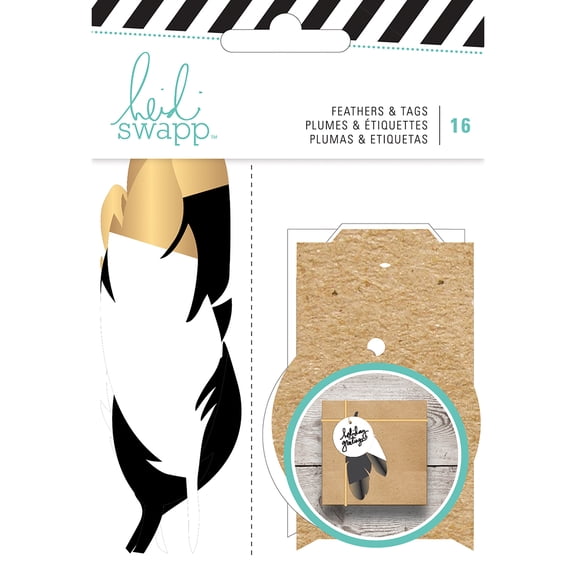 Heidi Swapp Gift Wrapping Embellishments Kit-Feathers W/Gold 16 Pieces