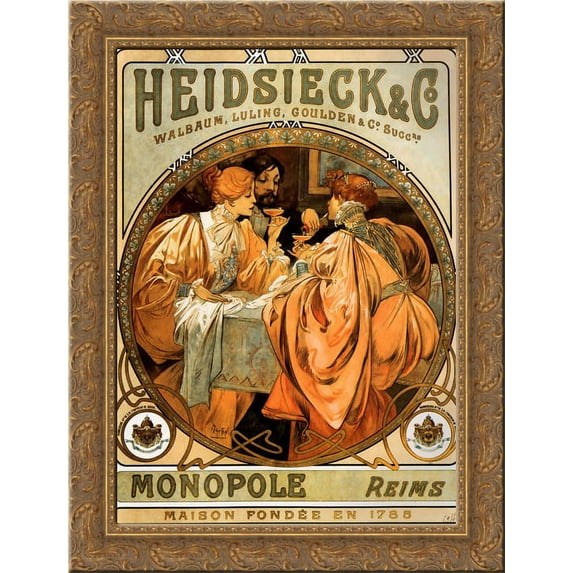 Heidsieck 24x20 Gold Ornate Wood Framed Canvas Art by Mucha, Alphonse