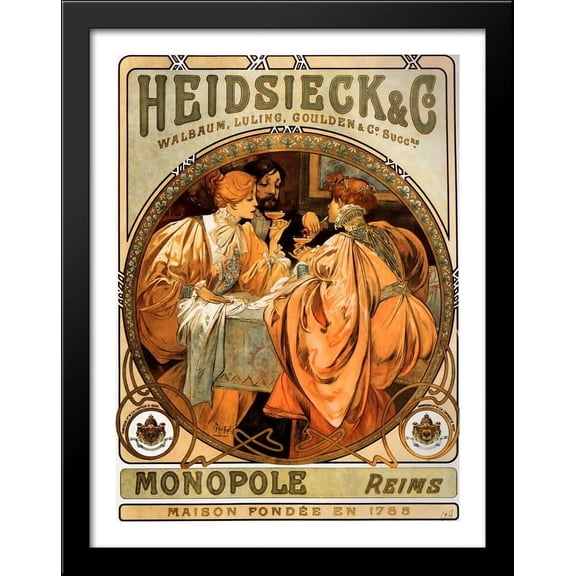 Heidsieck 28x36 Large Black Wood Framed Print Art by Alphonse Mucha