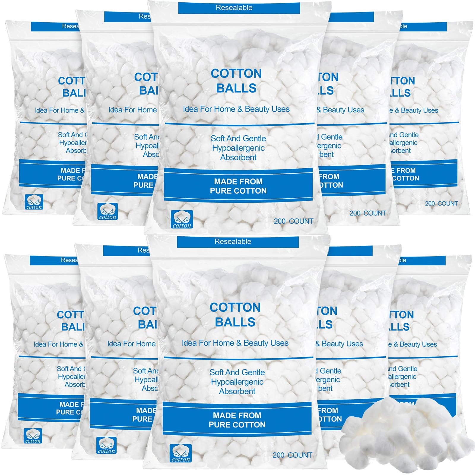 Heigble 2000 Pcs Soft Cotton Ball Bulk Organic Medium Cotton Ball for Absorbent Multipurpose Pure Nail Polish Remover Makeup Removal First Aid Face Crafting Cleaning Skin Applying Lotion C80
